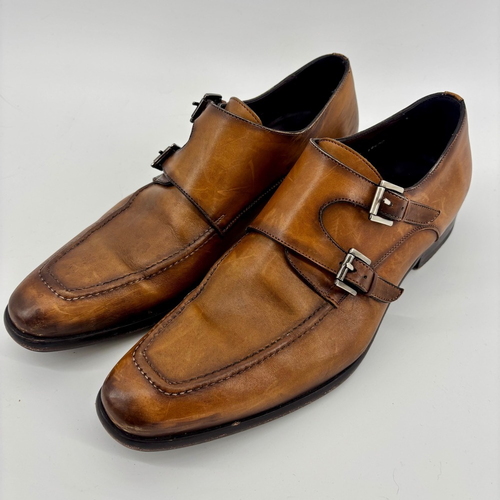 Mezlan Mens 9.5 M Cognac Tan Leather Double Monk Strap Dress Shoes Spain 19500